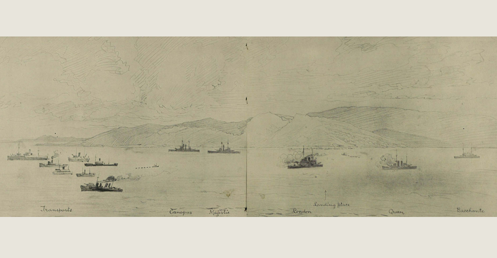 The Australians and New Zealanders landing on the Gallipoli Peninsula, at Gaba Tepe, where they stormed the heights