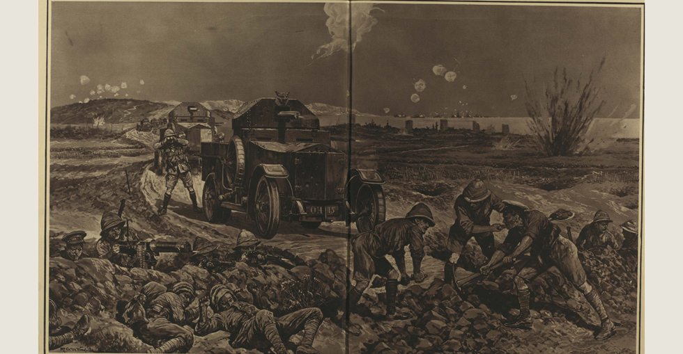 A Royal Navy Air Service armoured car, with a fox's mask as a mascot