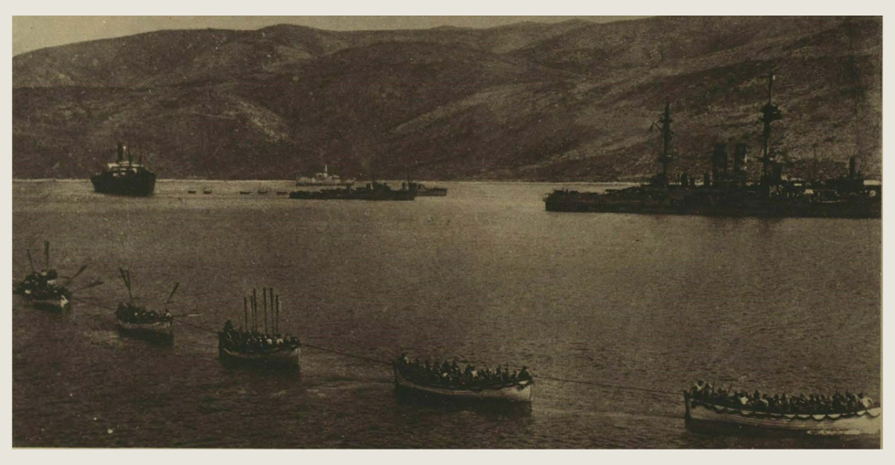 A landing party going to reinforce the Australians, near Gaba Tepe