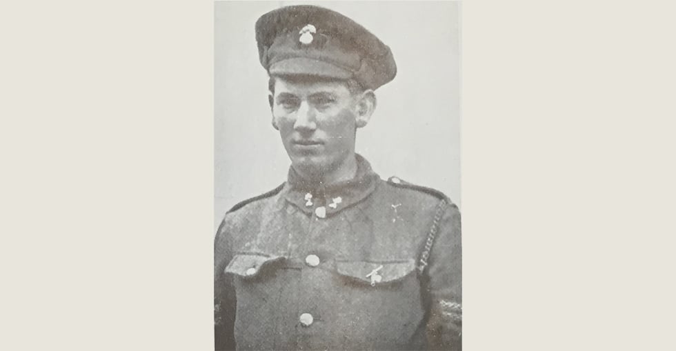Corporal William Cosgrove, VC, of the Munsters. In the attack on the Turkish position at cape Helles Corporal Cosgrove rushed forward in advance of his section and pulled up the stakes holding up the enemy's wire entanglements.