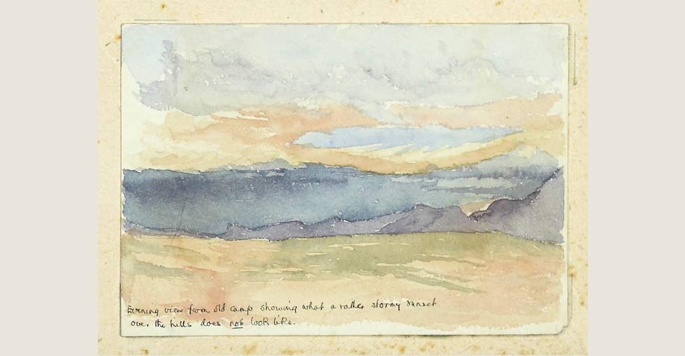 Evening view from old camp showing what a rather stormy sunset over the hills does not look like.