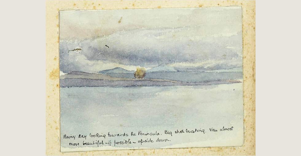 Rainy day looking towards the Peninsula. Big shell bursting. View almost more beautiful - if possible - upside down.