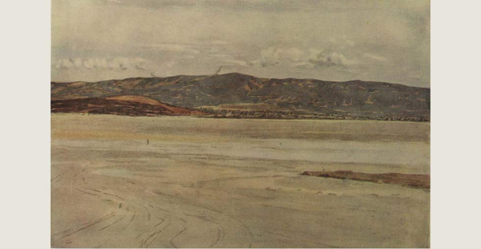 Showing Chocolate Hill (on the left) and the Sari Bair range in the distance. In the foreground, the Salt Lake over which the troops advanced after landing at Suvla Bay.