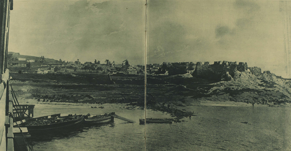 The charge of the Dublins, the Munsters and the Hampshires on 25 April. You can see the dead in the boats, in the water and on the beach.