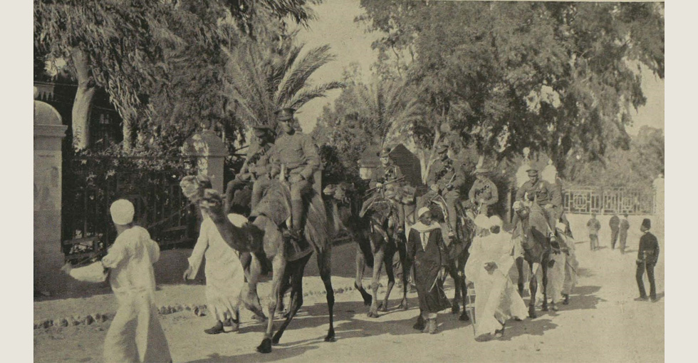 Gallipoli soldiers recuperating in Egypt: A nearly-recovered soldier taking a trip on camelback