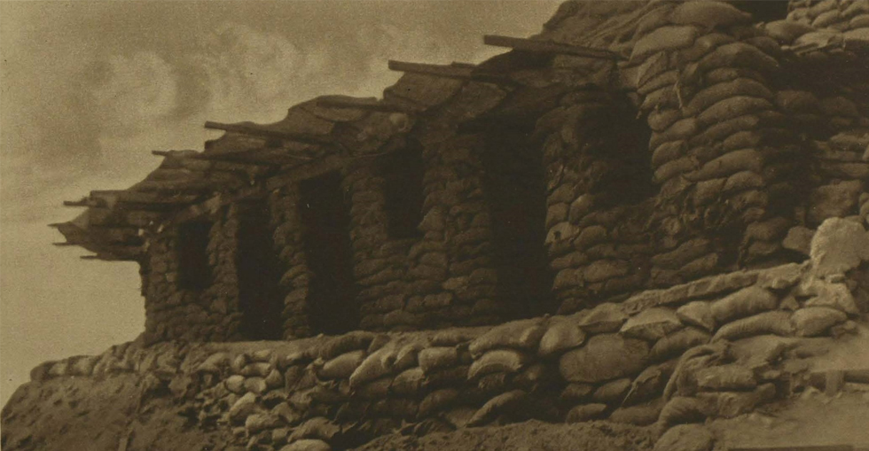 Gurkha Bluff: 'High Street, Lancaster Terrace' - a typical army sand-bag 'house' constructed in rear of the British lines