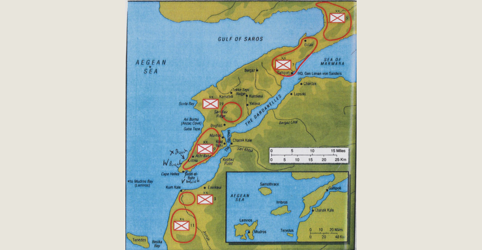 Dardanelles map in colour