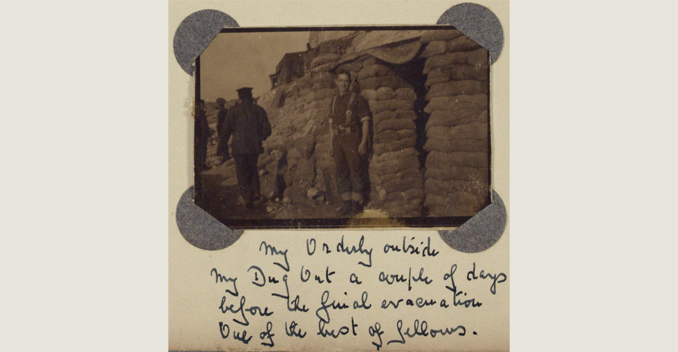 Lt Horne's orderly outside his dugout