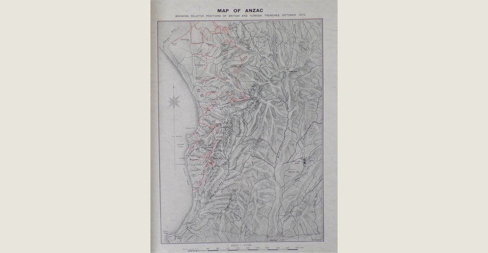 Map of Anzac, showing the relative position of British and Turkish trenches, October 1915